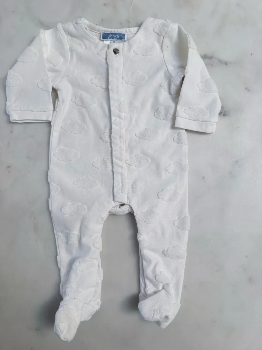 Jacadi White Cloud Embossed Footed One-Piece